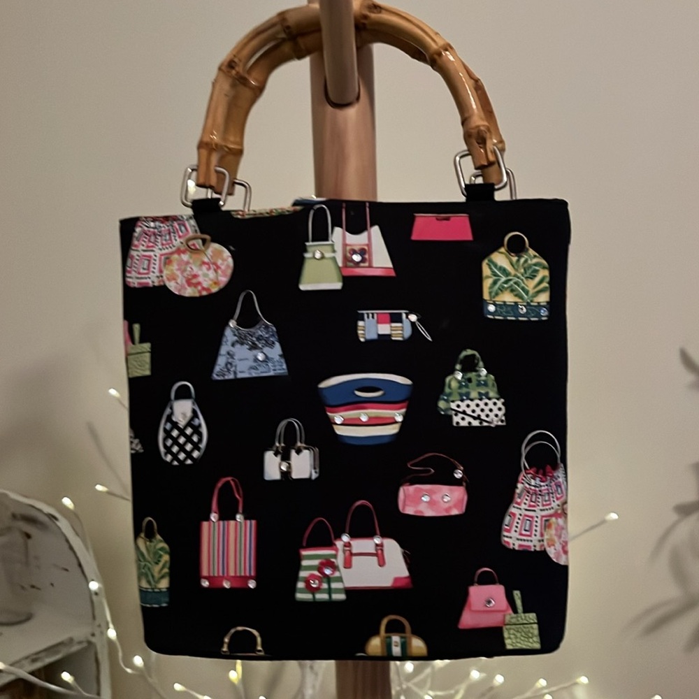 REX BAG Black,decorated w/purses, bedazzled w/rhinestones, fully lined,LIKE NEW!